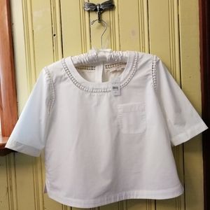 Ann Taylor Loft White Cotton Button-Down Top, XS